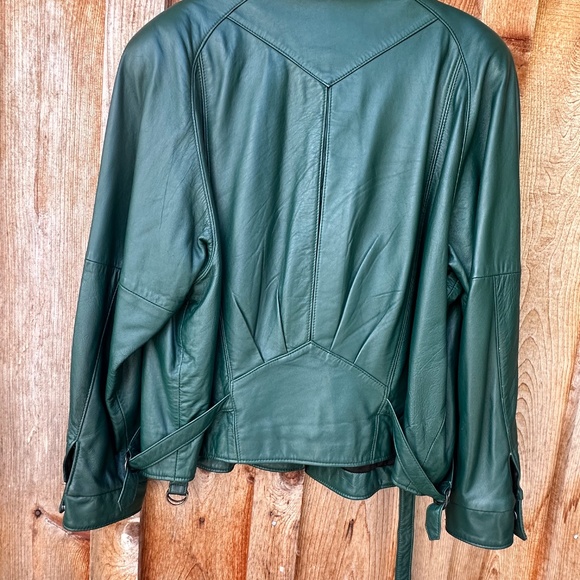 Ocean West - Genuine Leather - Vintage Retro Womens Padded, Rich-Green Jacket - Picture 3 of 4